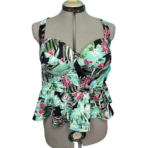 Torrid Vixen Underwire Peplum Push-Up Tankini Tropical Floral Swim Top Size 2 - Picture 3 of 7